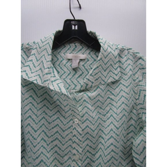 Chicos Shirt 1 White Button Down Career Preppy Slit Sleeves Woven * - Picture 2 of 11